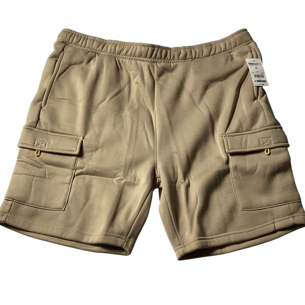 WeSC Unisex Tan Cargo Sweat Shorts, 2 Large Flap Cargo Pockets, Size XXL